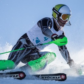 Alpine High Performance athlete Willis Feasey competing in a ski race