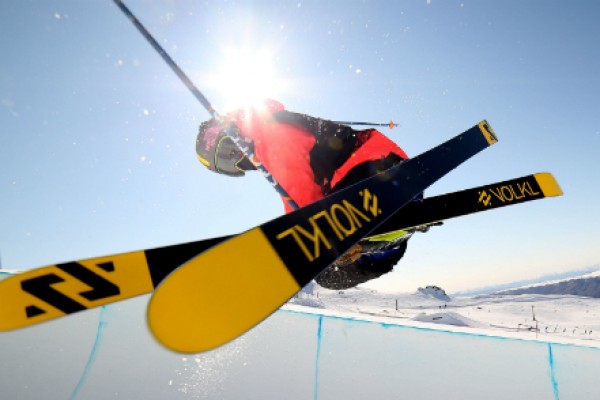 Freeskier Janina Kuzma competes in the halfpipe